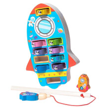 (15cm, Rocket) Magnetic Wooden Fishing Game Learning Preschool for Kids Children Boys Girls Dinosaur