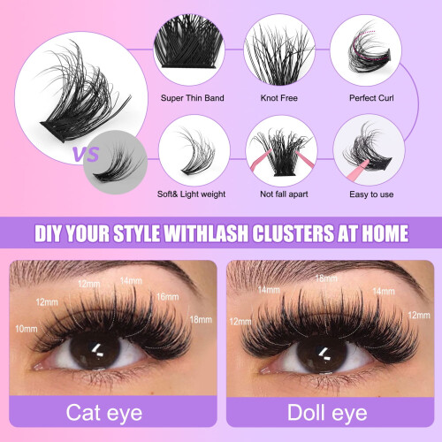 DIY Individual Lash Clusters 50D+60D Mixed Pack - Large Capacity Curly Thick False Lashes for Custom Eye Makeup 2