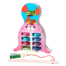 (15cm, Seal) Magnetic Wooden Fishing Game Learning Preschool for Kids Children Boys Girls Dinosaur