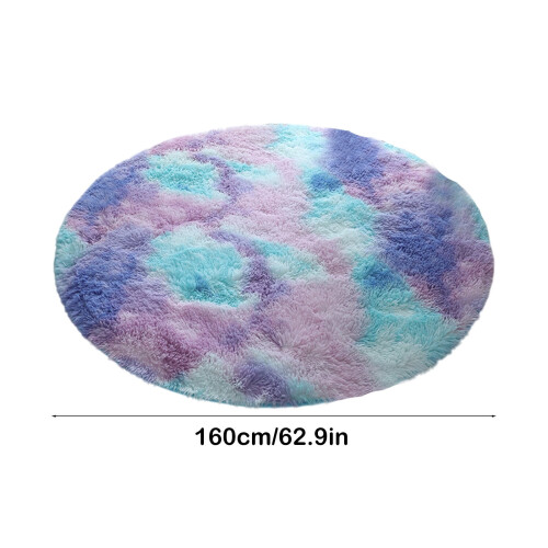 Round Floor Mat Blue Purple Rainbow Design Soft Plush Rug 2