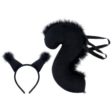 (Black) Squirrel Ear Headband with Tail Animal Squirrel Costume Squirrel Ears & Tail Kit for Halloween Party Fancy Dress Cosplay  White