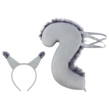 (Gray) Squirrel Ear Headband with Tail Animal Squirrel Costume Squirrel Ears & Tail Kit for Halloween Party Fancy Dress Cosplay White