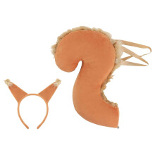 (Orange) Squirrel Ear Headband with Tail Animal Squirrel Costume Squirrel Ears & Tail Kit for Halloween Party Fancy Dress Cosplay White