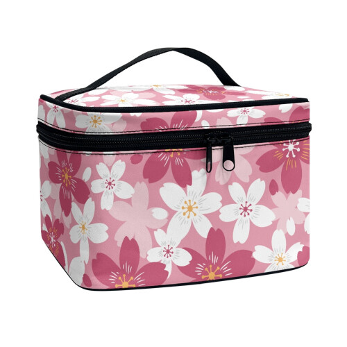 Durable Travel Makeup Organizer Case Polyester with Large Capacity Portable Makeup Brush Bag, Flowers Pattern 1