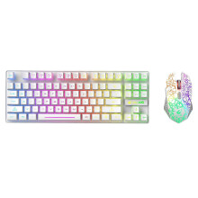 (White) Colorful Luminous Gaming Keyboard Mechanical Keyboard and Mouse Sets USB Wireless RGB LED Backlit for Windows PC White