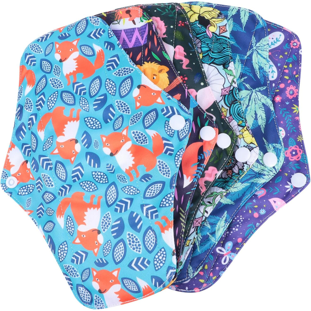 Hkhbjs Reusable Bamboo Charcoal Sanitary Pads And Panty Liners 6Pcs Set Medium Washable Cloth Period Pads