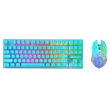 (Blue) Colorful Luminous Gaming Keyboard Mechanical Keyboard and Mouse Sets USB Wireless RGB LED Backlit for Windows PC White