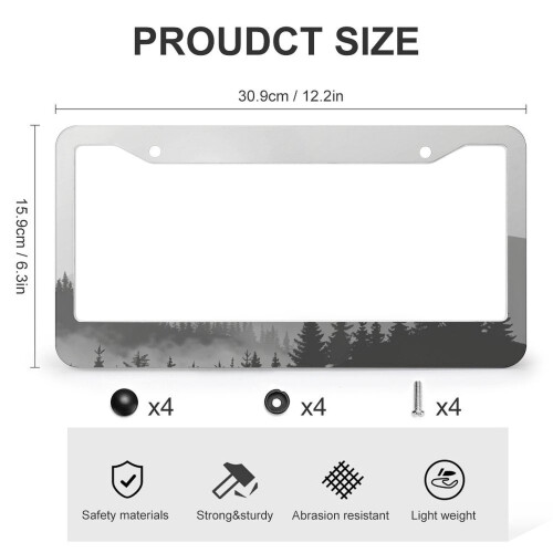 License Plate Frames Trees Mountains Foggy Landscape 2
