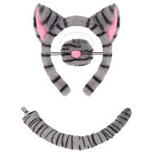 (gray ears nose tail) 1//3/4/5/6 Cats Costume Cosplay Cats Ear Headband Bows Tail Tutu Face Sticker Halloween Animal Fancy Costume Accessories