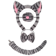 (Grey fourpiece set) 1//3/4/5/6 Cats Costume Cosplay Cats Ear Headband Bows Tail Tutu Face Sticker Halloween Animal Fancy Costume Accessories