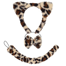 (Threepiece leopard) 1//3/4/5/6 Cats Costume Cosplay Cats Ear Headband Bows Tail Tutu Face Sticker Halloween Animal Fancy Costume Accessories