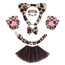 (Leopard print threeD) 1//3/4/5/6 Cats Costume Cosplay Cats Ear Headband Bows Tail Tutu Face Sticker Halloween Animal Fancy Costume Accessories