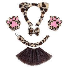 (Leopard print threeC) 1//3/4/5/6 Cats Costume Cosplay Cats Ear Headband Bows Tail Tutu Face Sticker Halloween Animal Fancy Costume Accessories