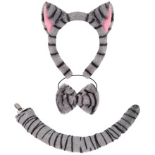 (Gray headband bow ti) 1//3/4/5/6 Cats Costume Cosplay Cats Ear Headband Bows Tail Tutu Face Sticker Halloween Animal Fancy Costume Accessories