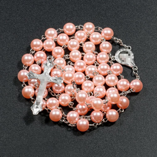 Collier croix en perles acryliques de 8 mm, imitation perle 1