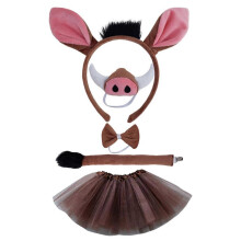 (5pcs set B) Warthogs Ears Headbands Nose Tutus Tail Bowtie Set,Fancy Animal Cosplays Pig Costume Halloween Dress Up Party Decors