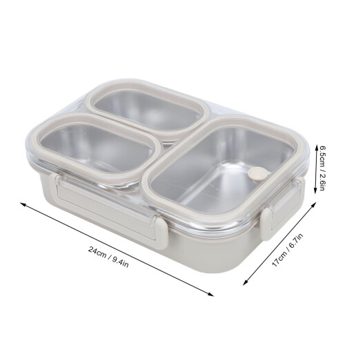 Stainless Steel Lunch Box 3-Compartment 1.2L Grey 1