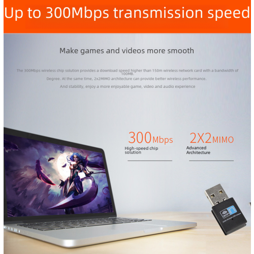 Μίνι ασύρματη κάρτα δικτύου USB, δέκτης ασύρματου Wi-Fi για υπολογιστή 300 μέτρων, 1