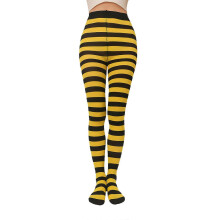 (Yellow and black wid) Elastic Breathable Striped Leggings Women Horizontal Striped Tights Elastic Socks Tights for Christmas Halloween Costume