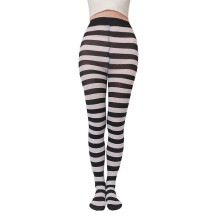 (black and white wide) Elastic Breathable Striped Leggings Women Horizontal Striped Tights Elastic Socks Tights for Christmas Halloween Costume