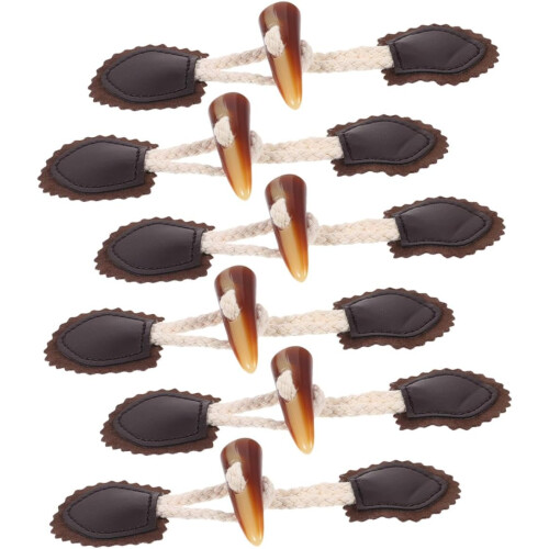 6pairs Horn Toggle Buttons Coat Closure Sewing Accessories for Sweaters Jackets Leather Toggles Button Loops
