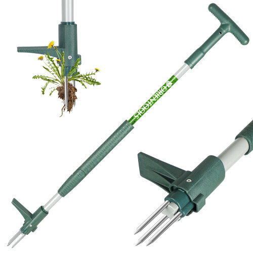 ORIENTOOLS Weed Puller Stand Up Weeder Hand Tool with 3 Claws for Dandelion, Ste