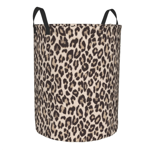 Leopard-Pattern Round Laundry Basket Toy for Clothes Organization & Bathroom/Room Decoration 2