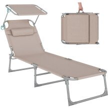 SONGMICS Folding Sun Lounger 193 x 53 x 29 cm, Load Capacity 150 kg, with Sun Vi