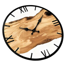 (C) Simple Wood Texture Office Wall Clock Quiet Mechanism Metal Frame Clock Suitable for Home Office Farmhouses Decors C