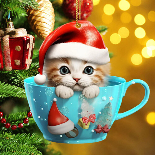 Décoration de Noël en acrylique : Chat dans une tasse (1 pièce) 1
