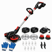 Cordless Strimmer with Wheels, 900W Brushless Grass Trimmer, 2 x 4.0Ah Batteries