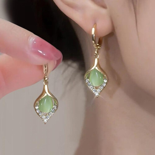 Στυλ Angel Tears Ear Hook Design Light Elegant σε σχήμα σταγόνας, σκουλαρίκια με πέτρα Cat's Eye, 2
