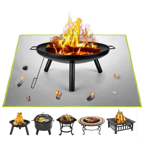 Fire Pit Mat ZITFRI 100x100cm Square Fireproof Mat Grill Mat, 2 Layer Fire Resis
