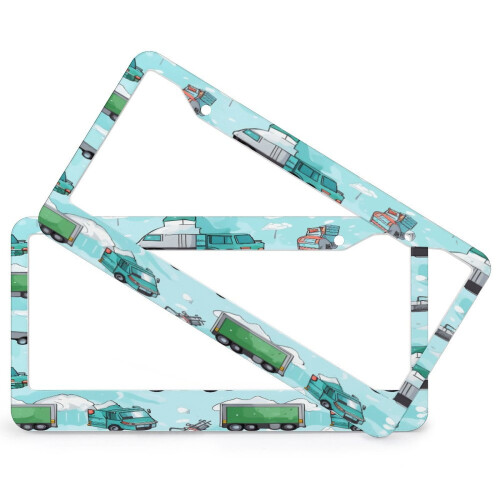 Cartoon Garbage Truck License Plate Frames 2PCS Stainless 1