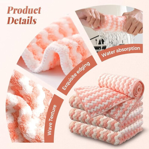 Coral Fleece Striped Dish Cloths Microfiber 10PCS 2