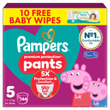 Pampers Premium Protection Nappy Pants Size 5, 144 Nappies, 11kg-17kg, Monthly P