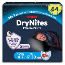 HUGGIES DryNites, Pyjama Pants, Boys 4-7 Years (17-30KG), 64 x bedwetting Pants,