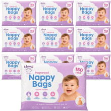 LND Gifts Fragranced Nappy Sacks - 10 Packs Of 150 (1500 in total) Nappy Bags Scented Odour Control Baby Disposal Bags Tie Handle Hygienic Portable