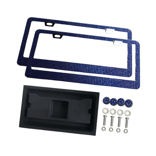 License Plate Frame for Women with Rhinestones Blue 2 pcs 2