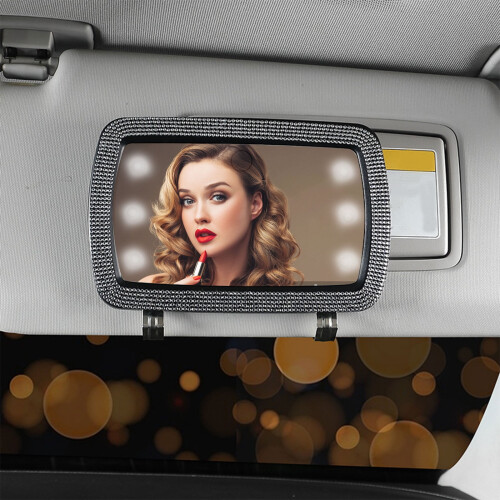 Rechargeable Car Visor Mirror with 3 Light Modes Clip-On 1