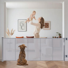 Extra Wide Retractable Baby Gates Pet Gate for Wide Openings Long Dog gate with Rods to Prevent Crawling Through, One Handed Operation,Dog Gates for