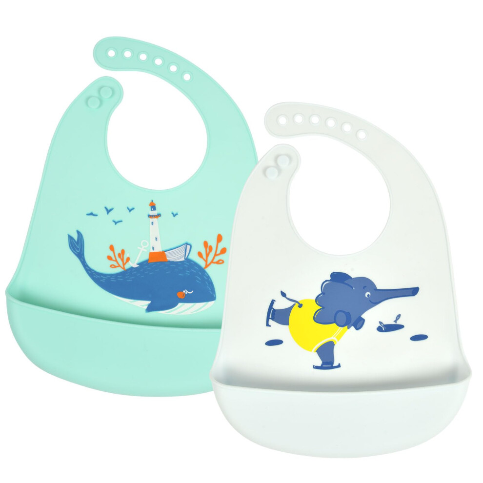 Vicloon Silicone Baby Bib, 2Pcs Baby Weaning Bibs, Adjustable Waterproof Baby Fe