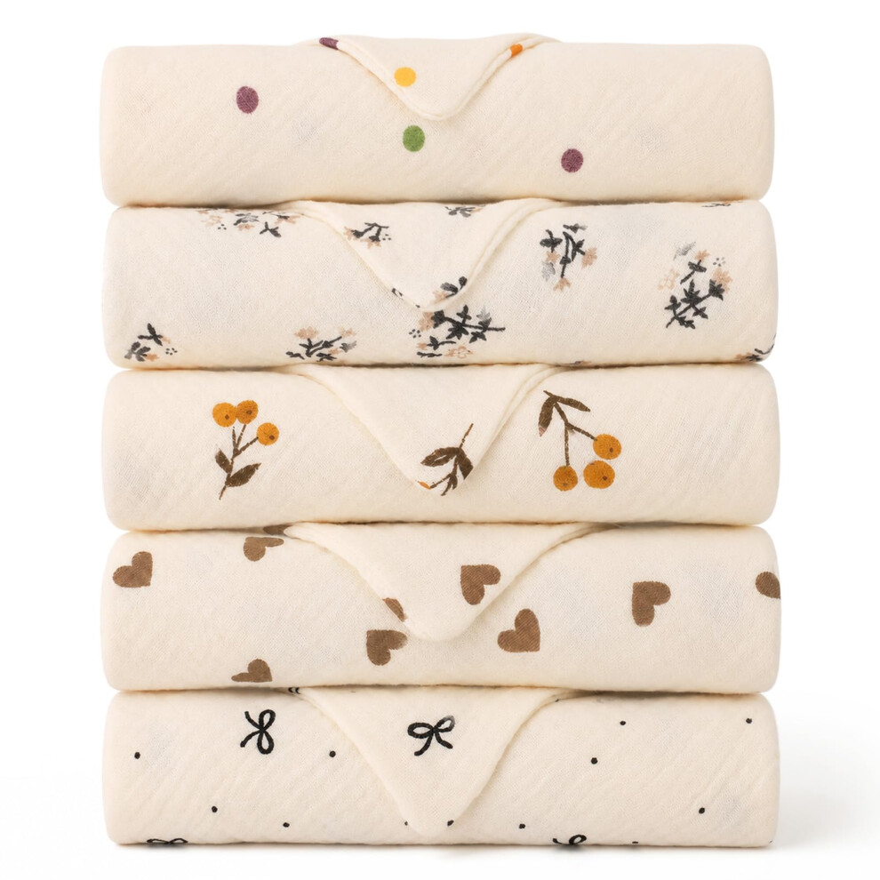 Gsrenyu 5 Pack Muslin Cloths For Baby, Muslin Squares Baby Wash Cloth