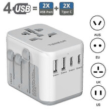 (2 USB-A & 2 USB-C, gray) 2026 TESSAN Universal Travel Plug Adapter All-in-one Travel Charger with USB Ports and Type C Wall Charge