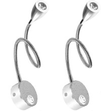 Lámpara de pared de mesilla de noche con 2 luces, aplique de lectura LED con brazo flexible de 3 W, luz blanca cálida de