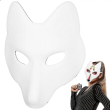 Máscara blanca en blanco, máscara de zorro pintada a mano al estilo japonés, máscara artesanal DIY para disfraces de Hal