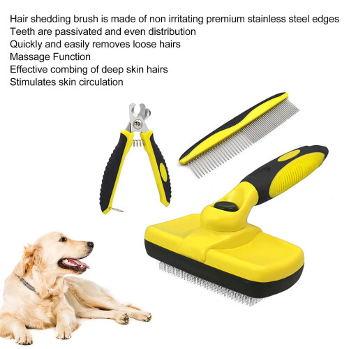 Pet Slicker Brush and Comb with Self-Cleaning Nail Clipper 2