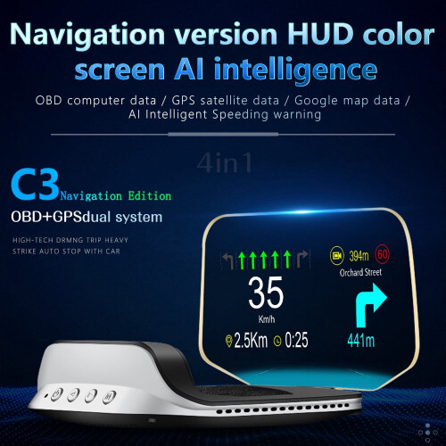 Car HUD Head Up 4" Display Digital GPS Navigation Speedometer, ABS Plastic 1