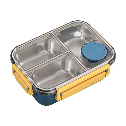Microwave Safe Stainless Steel 3 Compartment Bento Lunch Box, Blue 1