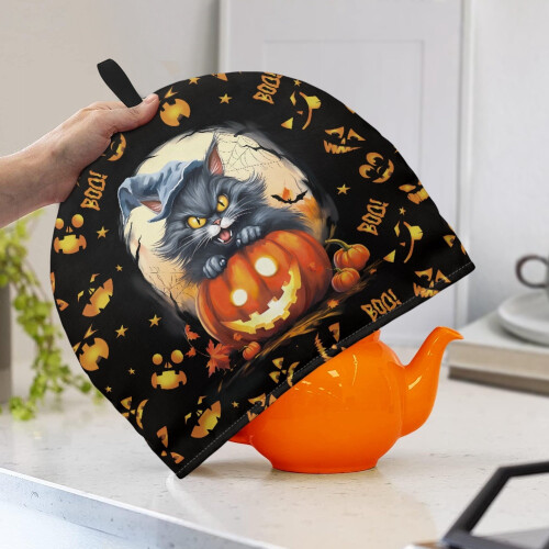 Black Cat Halloween Teapot Cover 1 Piece 1
